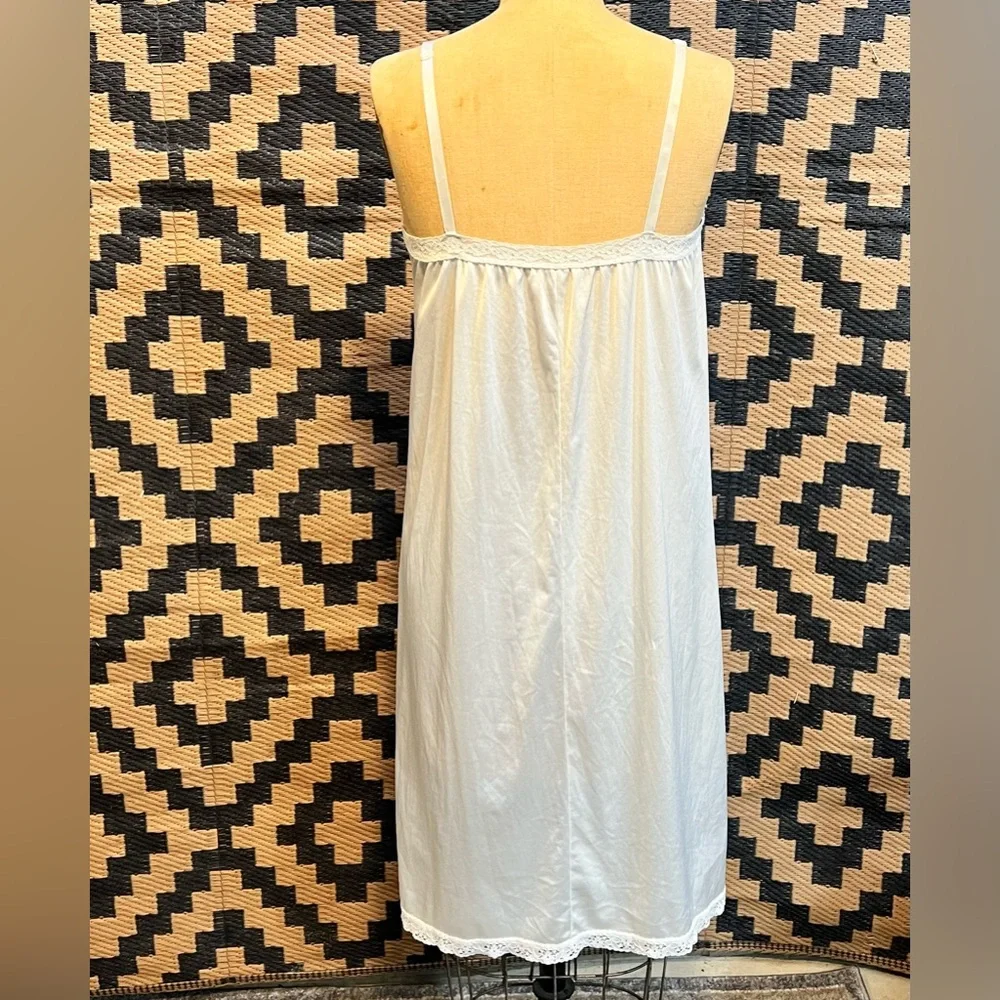 VINTAGE 70s 80s lace nylon midi slip dress nightgown‎ chemise boudoir lingerie - Picture 5 of 11